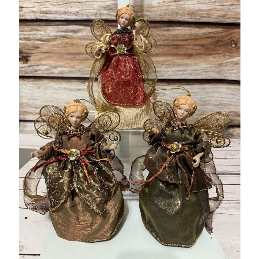 Angel Christmas Tree Toppers Ornaments X 3 Porcelain Head And Hands 8” Tall